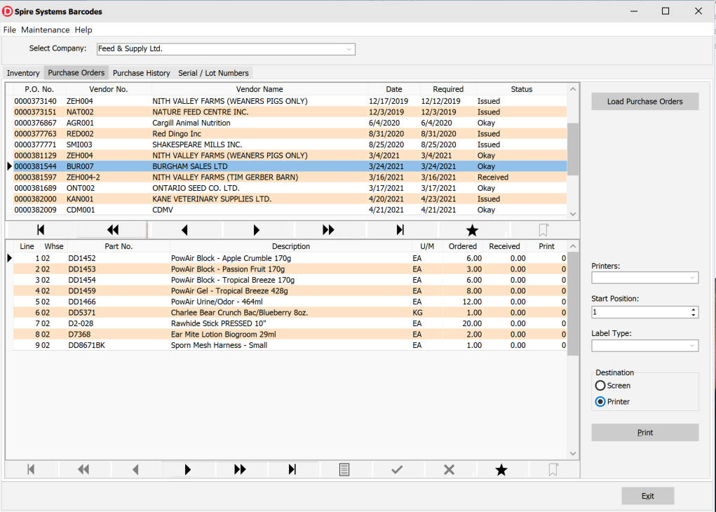 image of purchase order selection